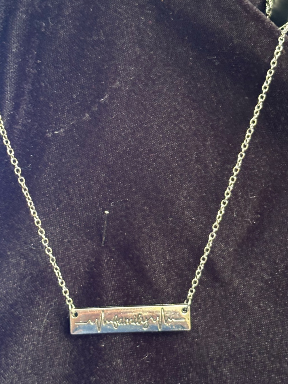 Silver Bar Pendant Necklace with Heartbeat Script